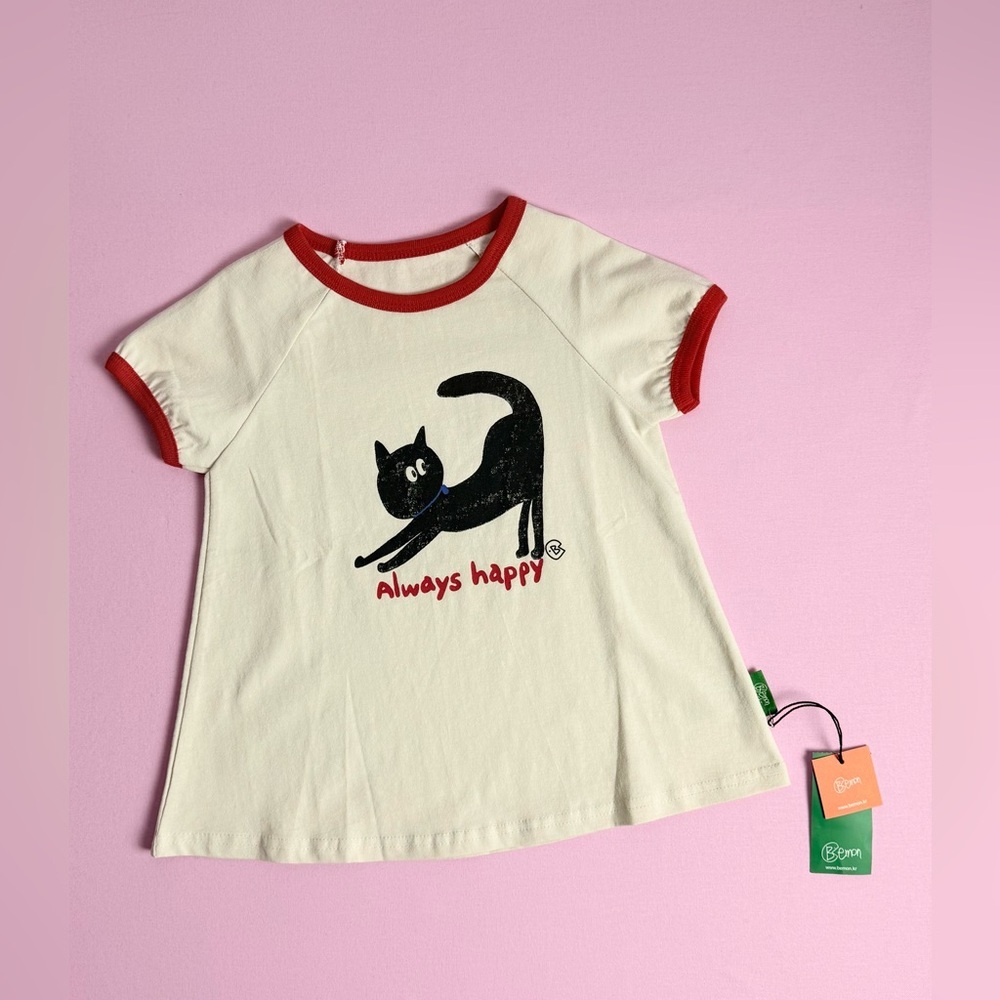 Bemon Toddler Girl Black Kitten T-Shirt, Size 3-4T Korean Clothing Brand